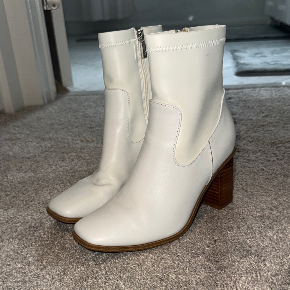 ALDO White Leather Ankle Boots